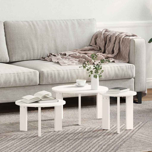 Couchtisch 3 pcs Weiß 47,5 x 47,5 x 27 cm Massivholz Kiefer