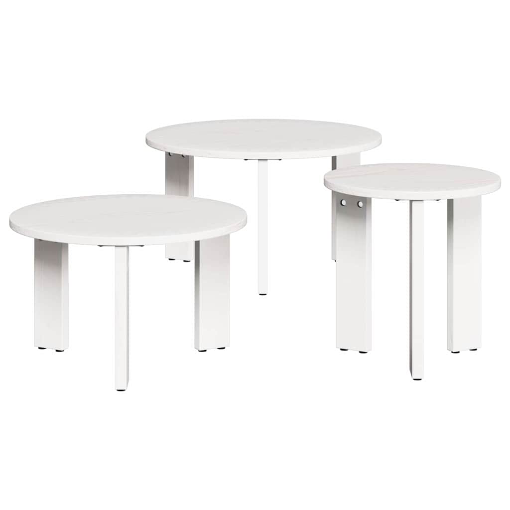Couchtisch 3 pcs Weiß 47,5 x 47,5 x 27 cm Massivholz Kiefer