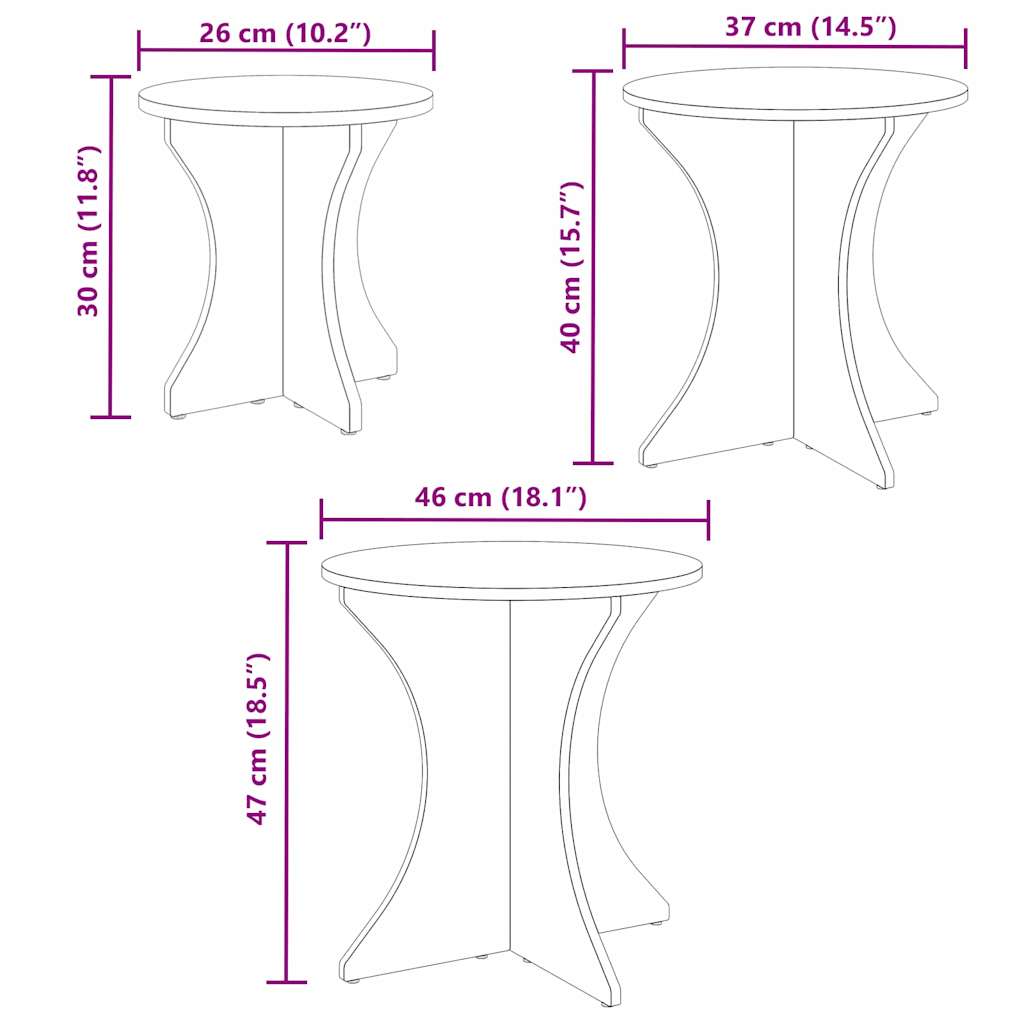 Couchtisch 3 pcs Natur 46 x 46 x 47 cm Massivholz Kiefer