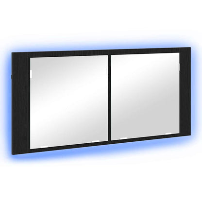 LED Spiegel-Schrank Schwarz Eichen-Optik 100 x 12 x 45 cm