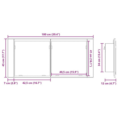 LED Spiegel-Schrank Schwarz Eichen-Optik 100 x 12 x 45 cm