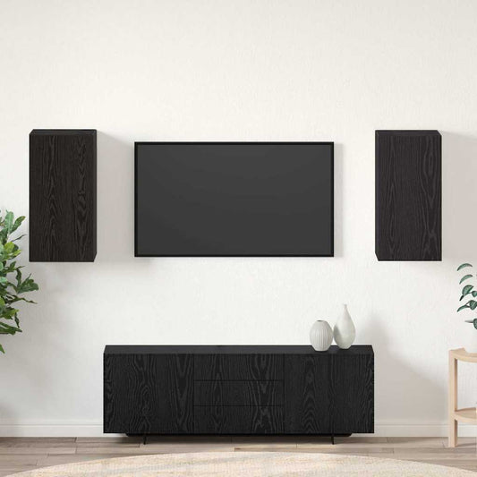 Wand TV Schrank 2 pcs Schwarz Eichen-Optik 30,5 x 30 x 60 cm