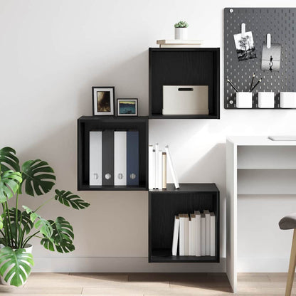 Wandschrank Wandhalterung Schwarz Eichen-Optik 37 x 37 x 37 cm