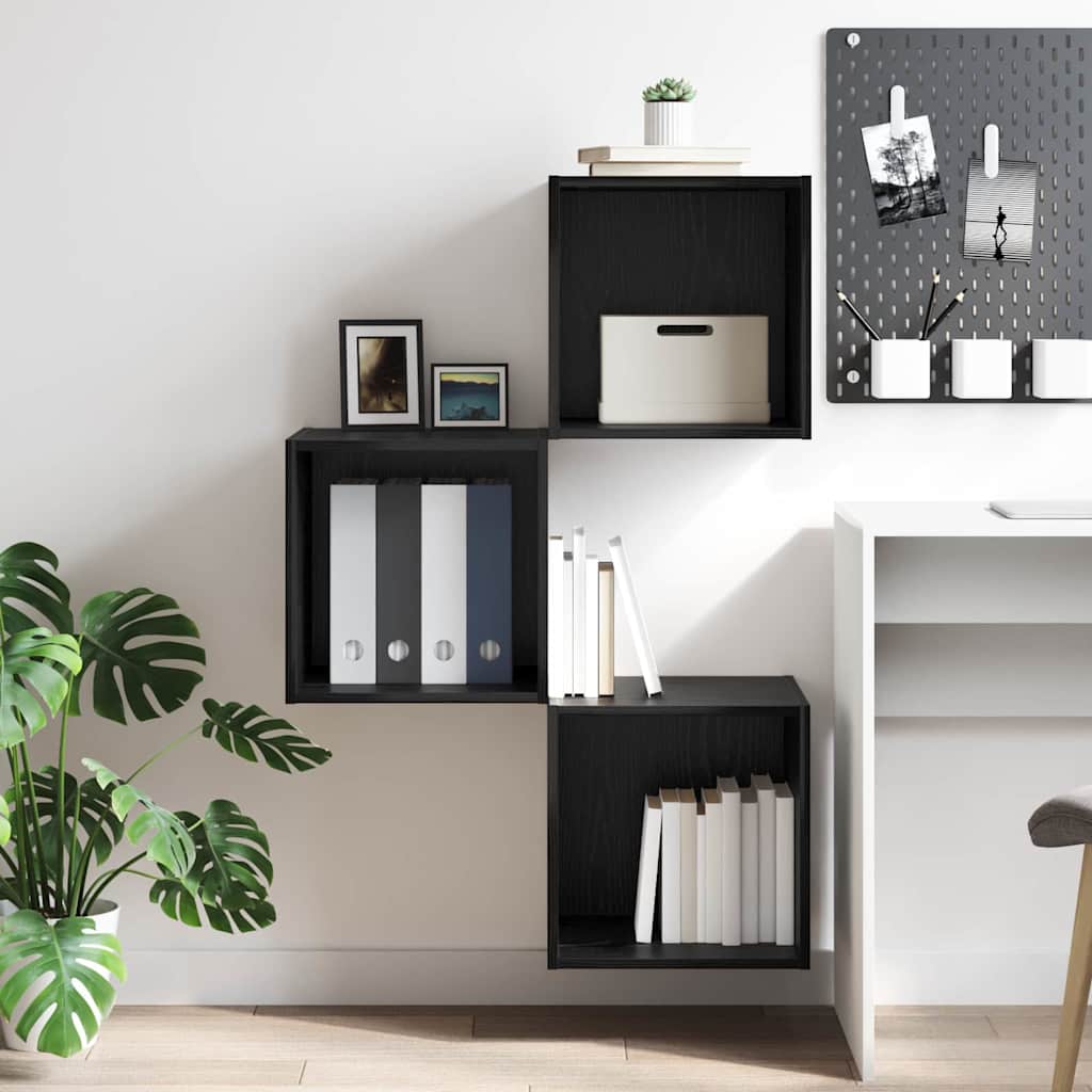 Wandschrank Schwarz Eichen-Optik 37 x 37 x 37 cm Holzwerkstoff