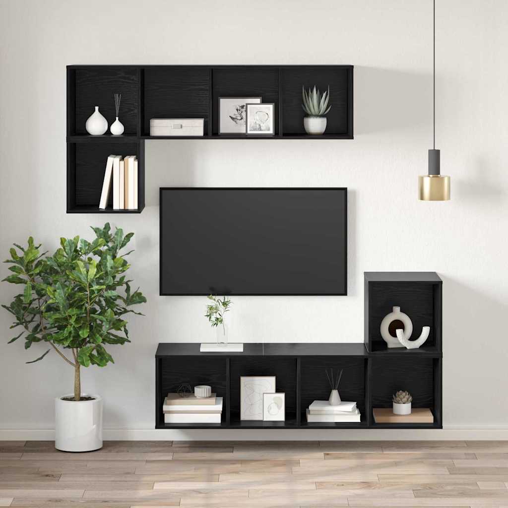 TV-Schrank Schwarz Eichen-Optik 37 x 37 x 107 cm Holzwerkstoff