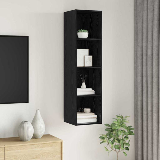 TV-Schrank Wandmontiert Schwarz Eichen-Optik 37 x 37 x 142,5 cm