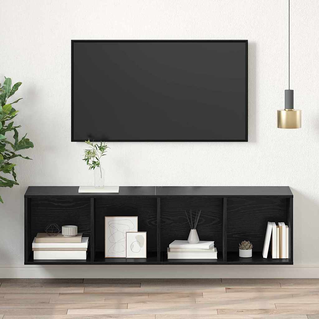 TV-Schrank Wandmontiert Schwarz Eichen-Optik 37 x 37 x 142,5 cm