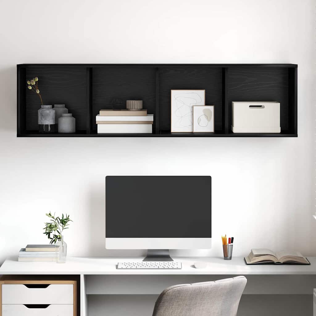 TV-Schrank Wandmontiert Schwarz Eichen-Optik 37 x 37 x 142,5 cm