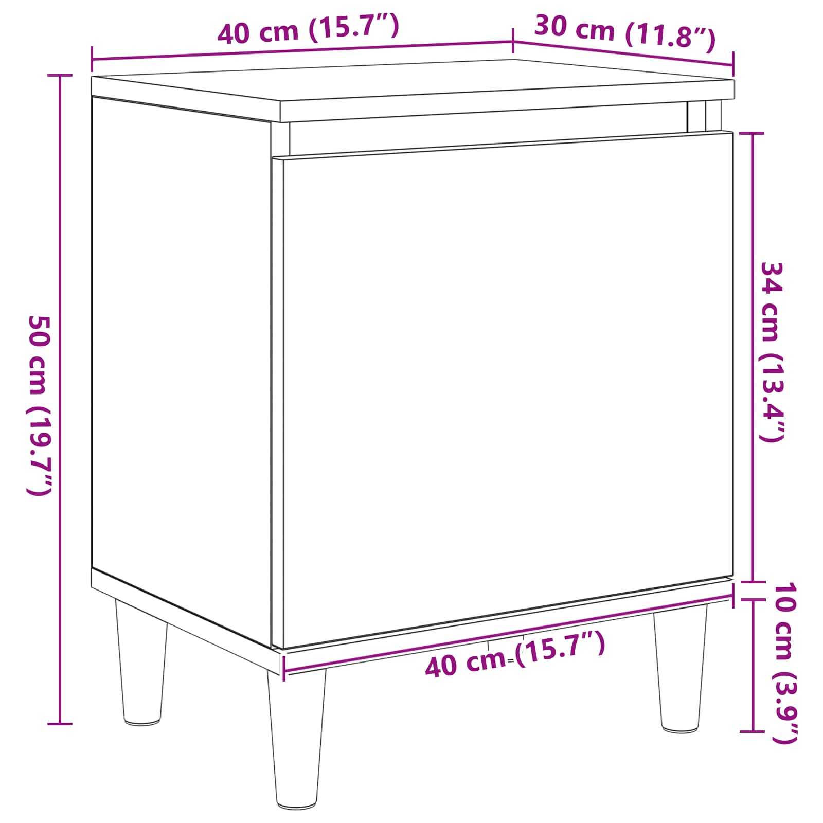 Nachttisch Schwarz Eichen-Optik 40 x 30 x 50 cm Holzwerkstoff