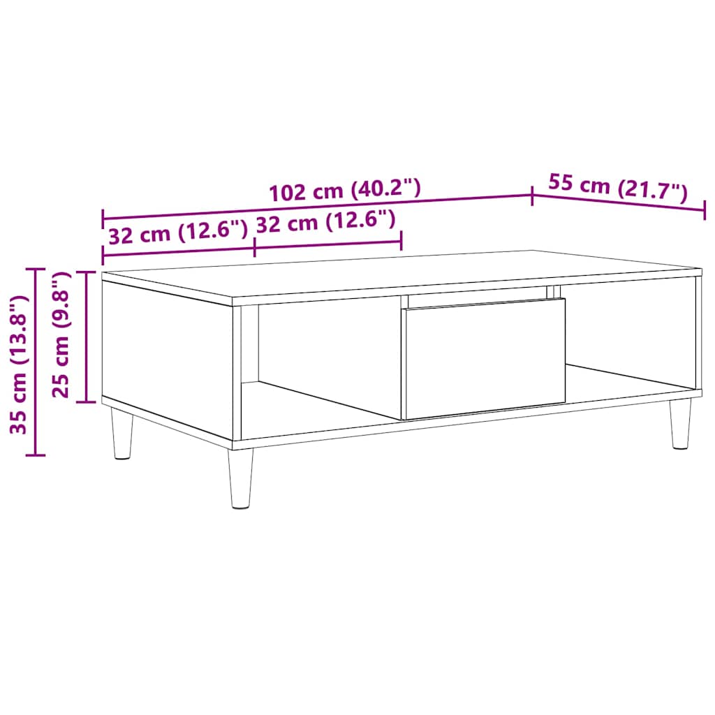 Couchtisch Artisan-Eiche 102 x 55 x 35 cm Holzwerkstoff