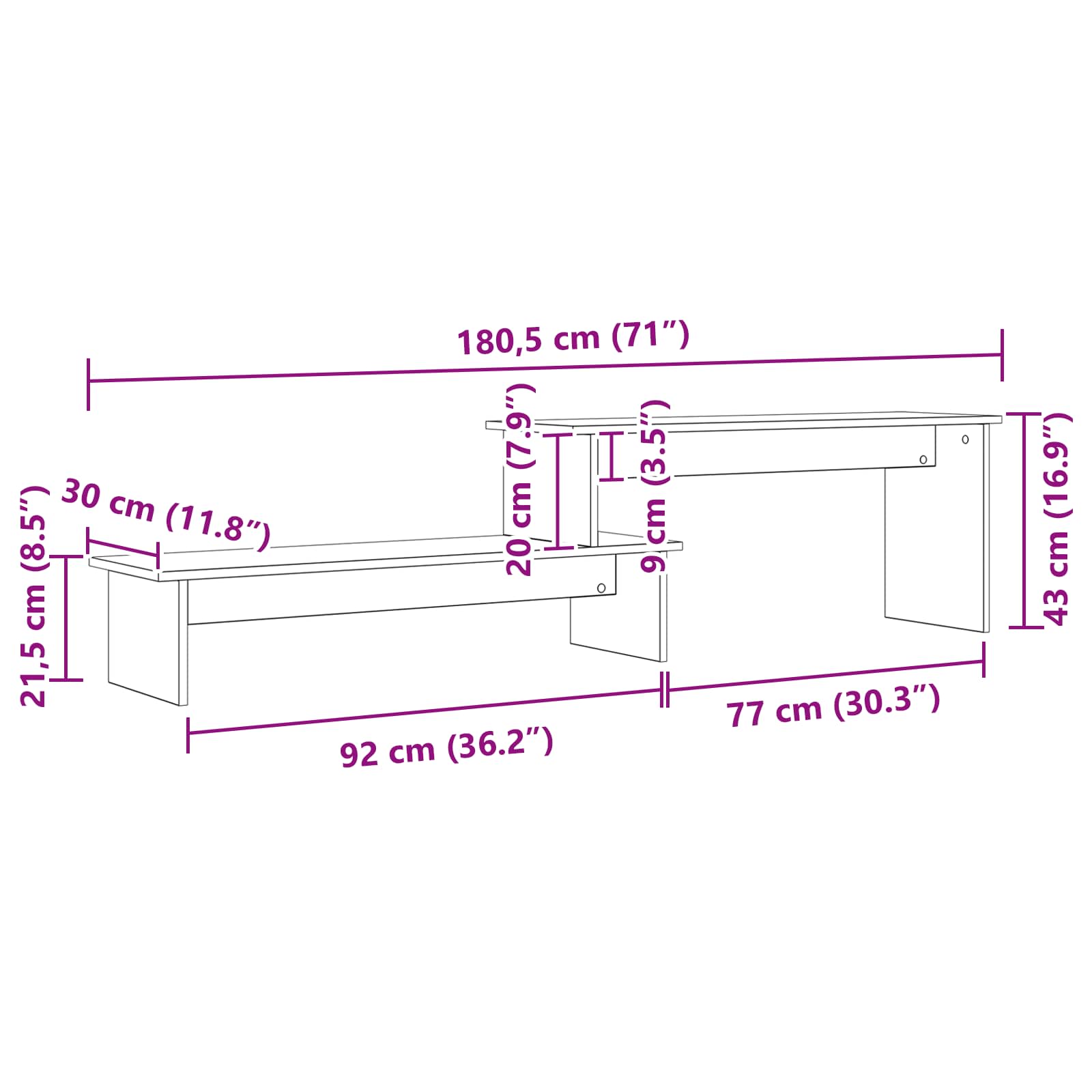 TV-Schrankset 180,5 x 30 x 43 cm Altholz Holzwerkstoff