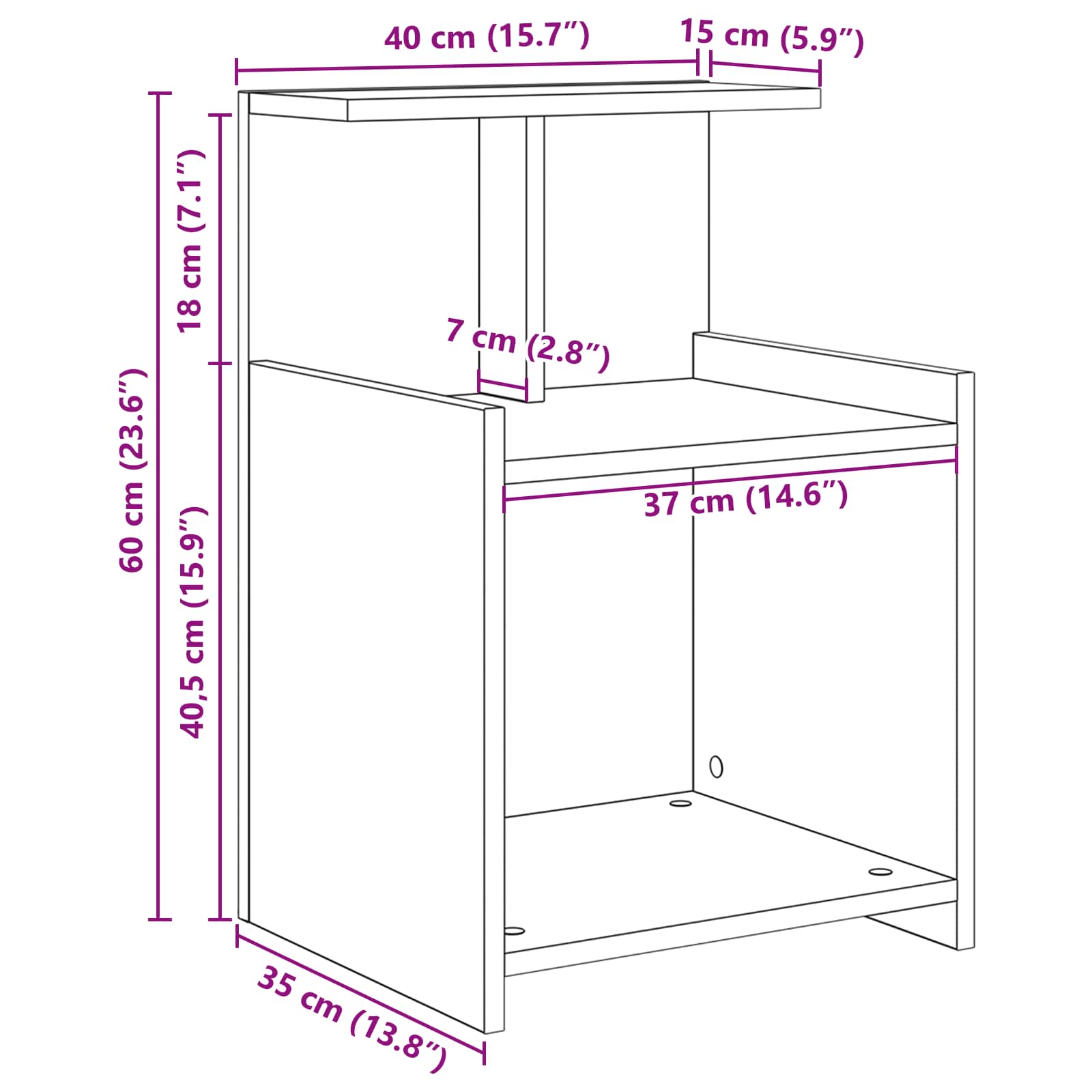 Nachttisch Schwarz Eichen-Optik 40 x 35 x 60 cm Holzwerkstoff