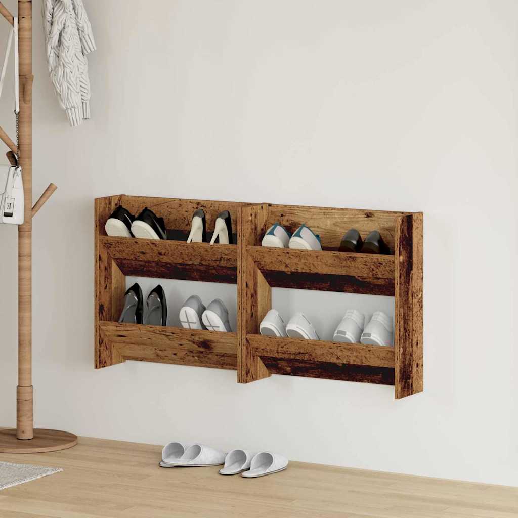 Schuhschrank 2 stk. 60 x 18 x 60 cm Holzwerkstoff Altholz