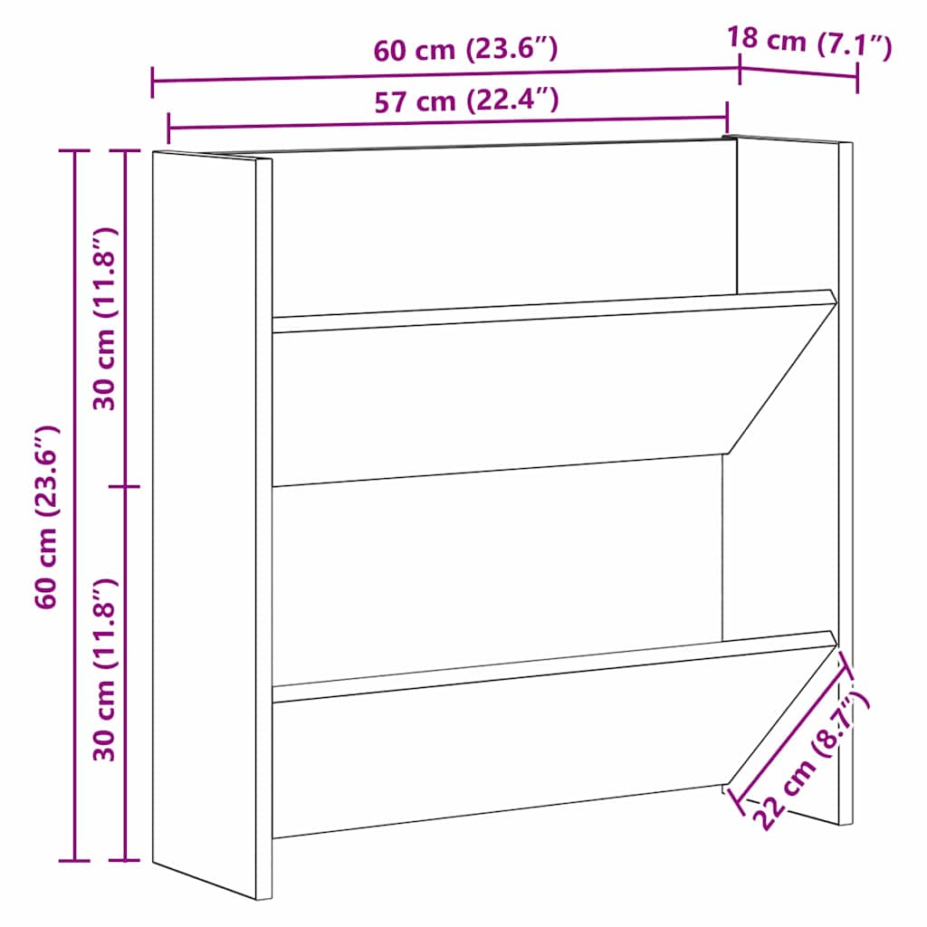 Schuhschrank 2 Stk. 60 x 18 x 60 cm Holzwerkstoff Artisan-Eiche