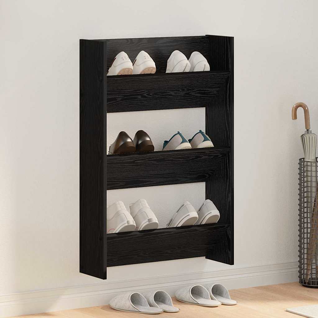 Schuhschrank 60 x 18 x 90 cm Holzwerkstoff Schwarz Eichen-Optik