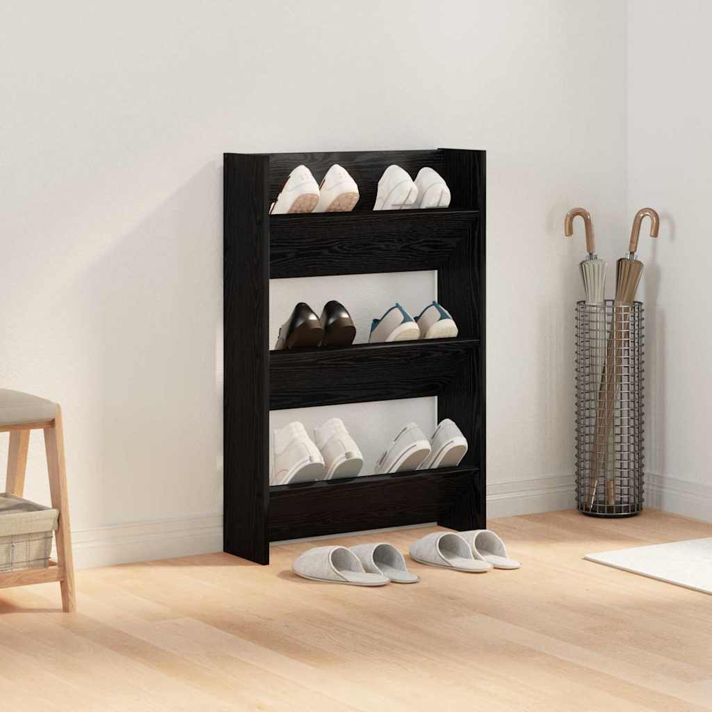 Schuhschrank 60 x 18 x 90 cm Holzwerkstoff Schwarz Eichen-Optik