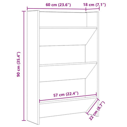 Schuhschrank 60 x 18 x 90 cm Holzwerkstoff Schwarz Eichen-Optik