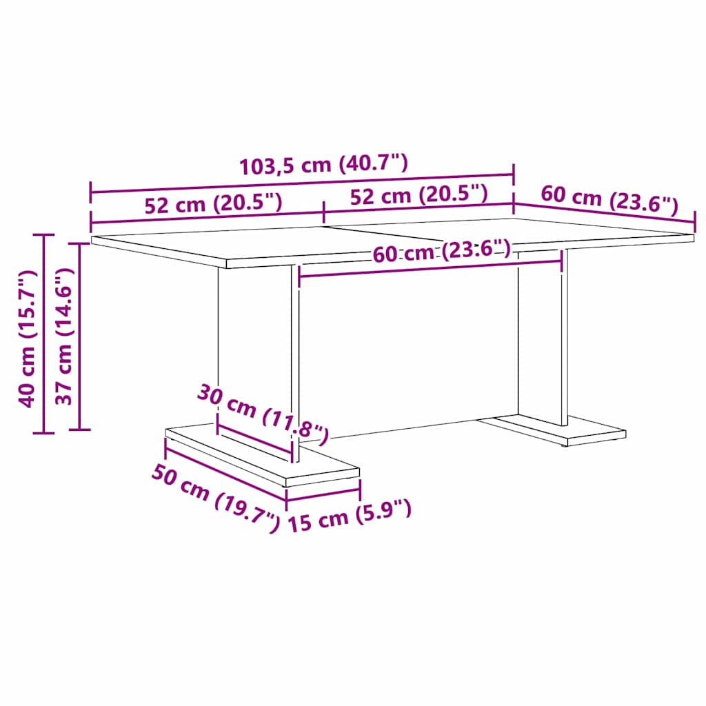 Couchtisch Altholz 103.5 x 60 x 40 cm Holzwerkstoff