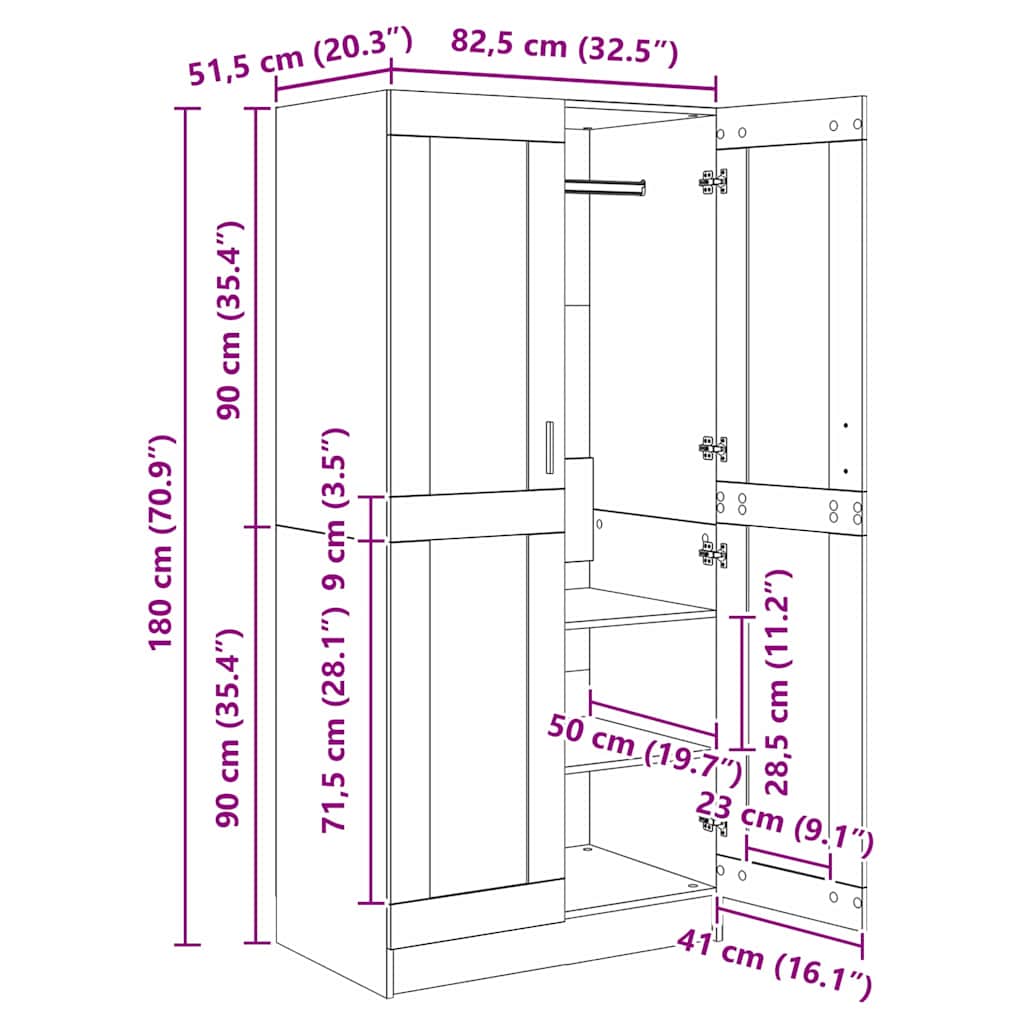 Kleiderschrank Kunsthandwerk Eiche 82,5 x 51,5 x 180 cm