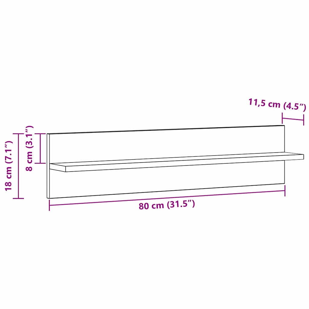 Wandregal 2 stk. Artisan-Eiche 80 x 11,5 x 18 cm Holzwerkstoff