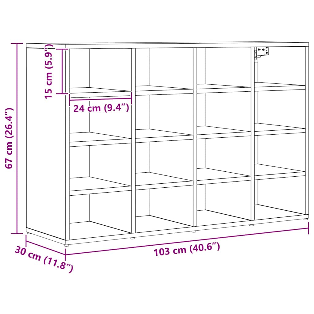 Schuhschrank mit Regal Altholz 103 x 30 x 67 cm Holzwerkstoff