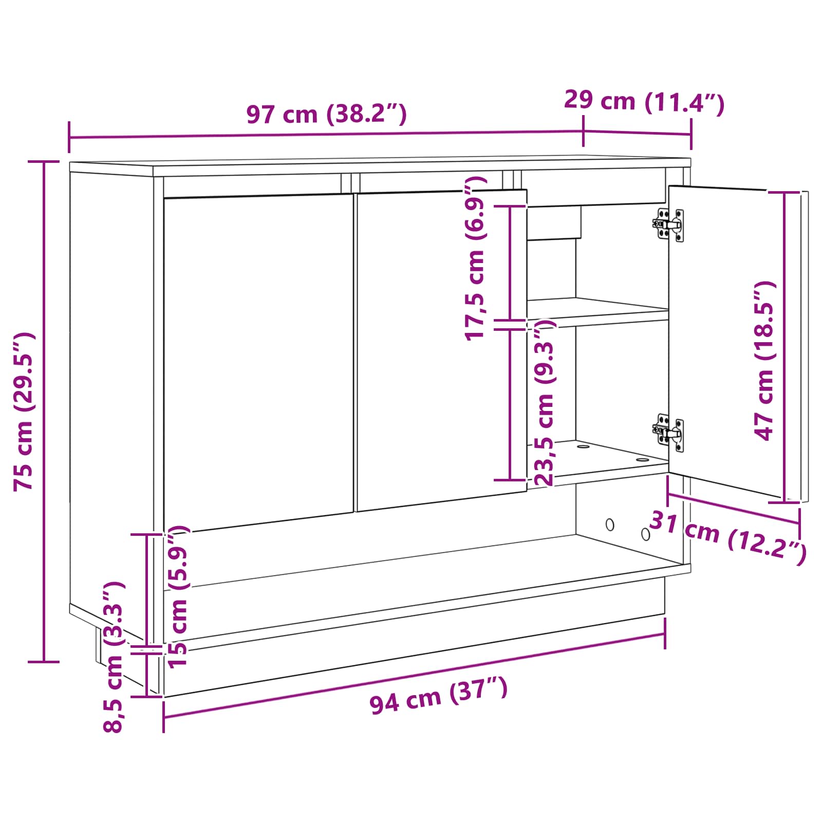 Sideboard Artisan-Eiche 97 x 29 x 75 cm Holzwerkstoff