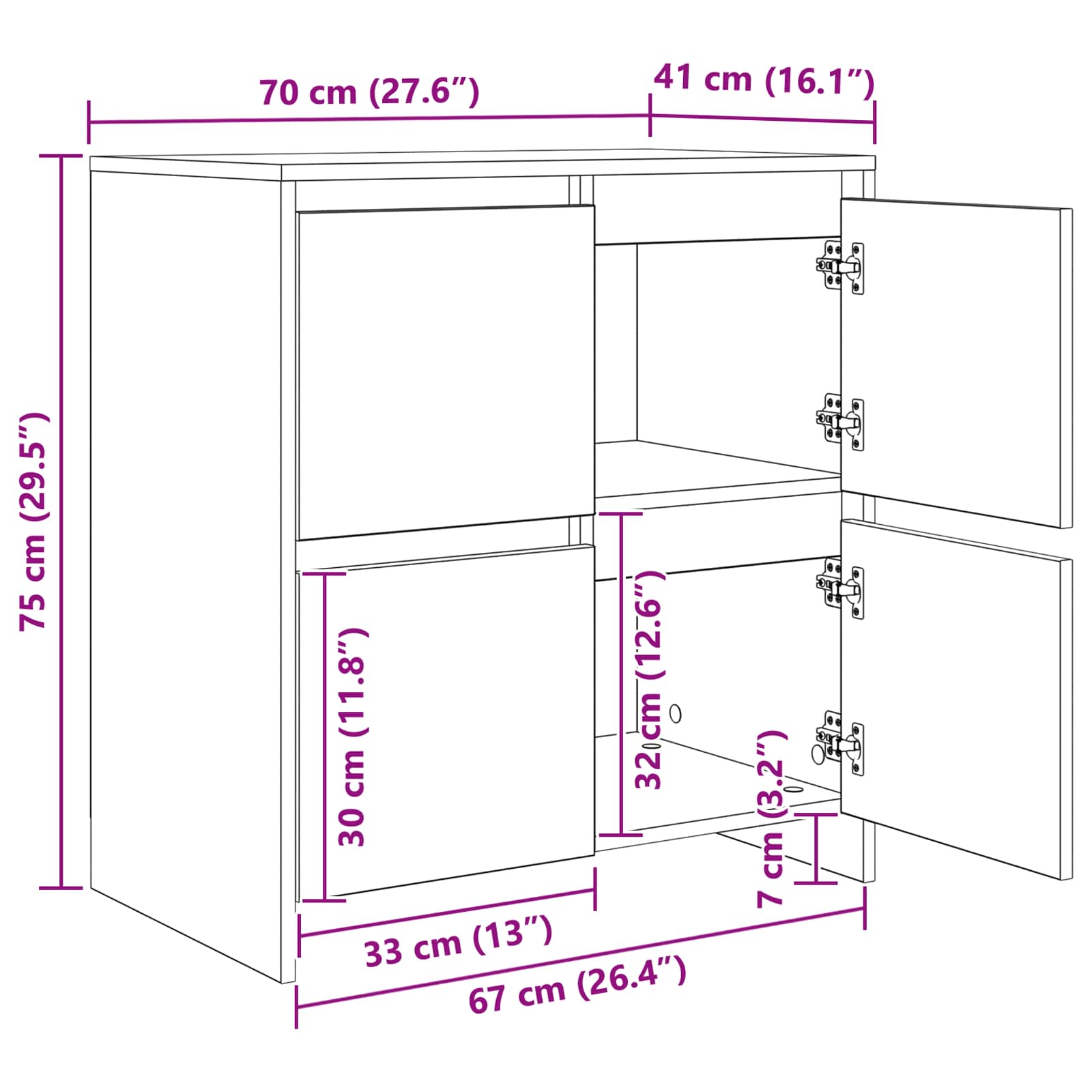 Sideboard Schwarz Eichen-Optik 70 x 41 x 75 cm Holzwerkstoff