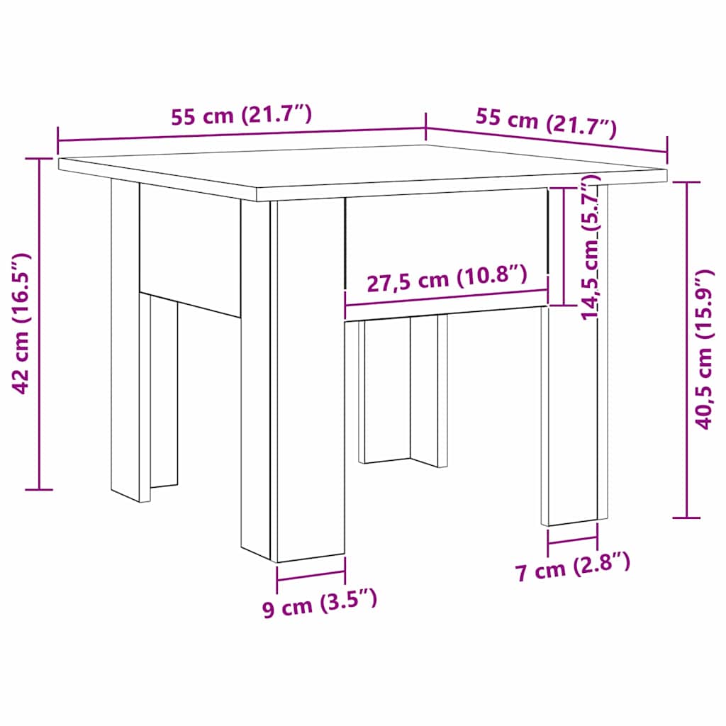 Couchtisch Schwarz Eichen-Optik 55 x 55 x 42 cm Holzwerkstoff