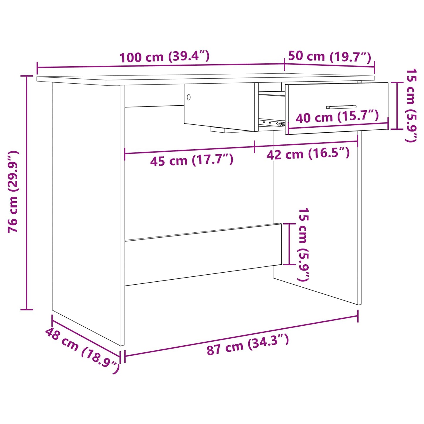 Schreibtisch Artisan-Eiche 100 x 50 x 76 cm Holzwerkstoff