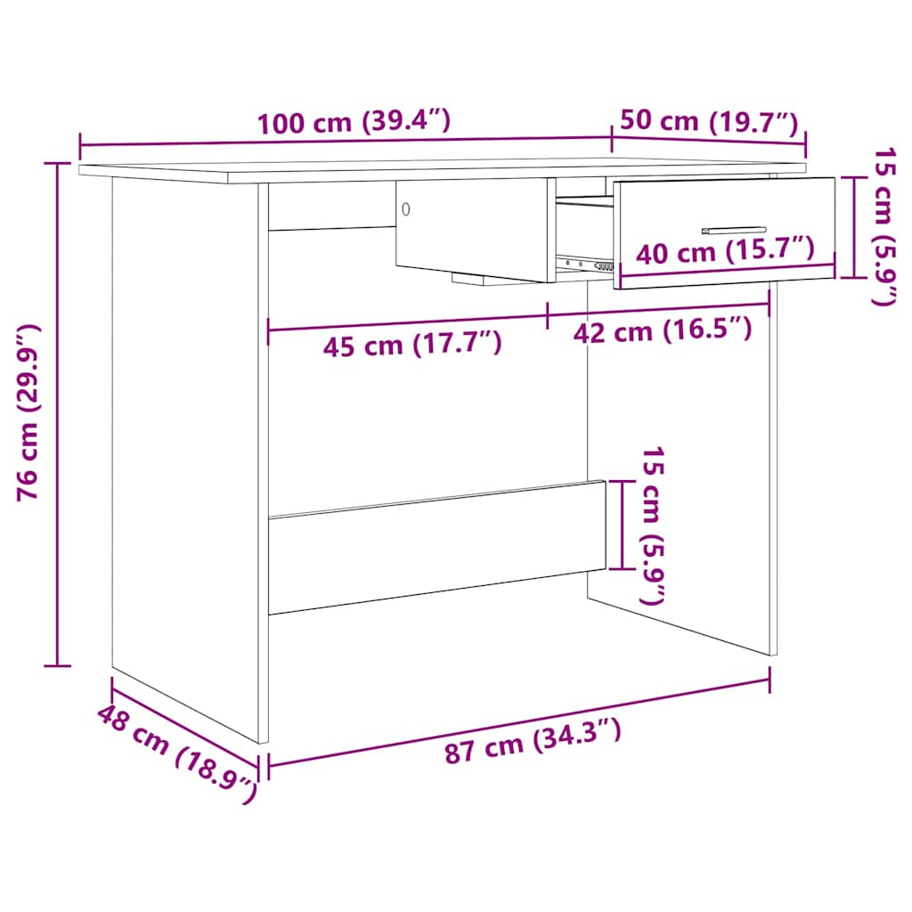 Schreibtisch Schwarz Eichen-Optik 100 x 50 x 76 cm