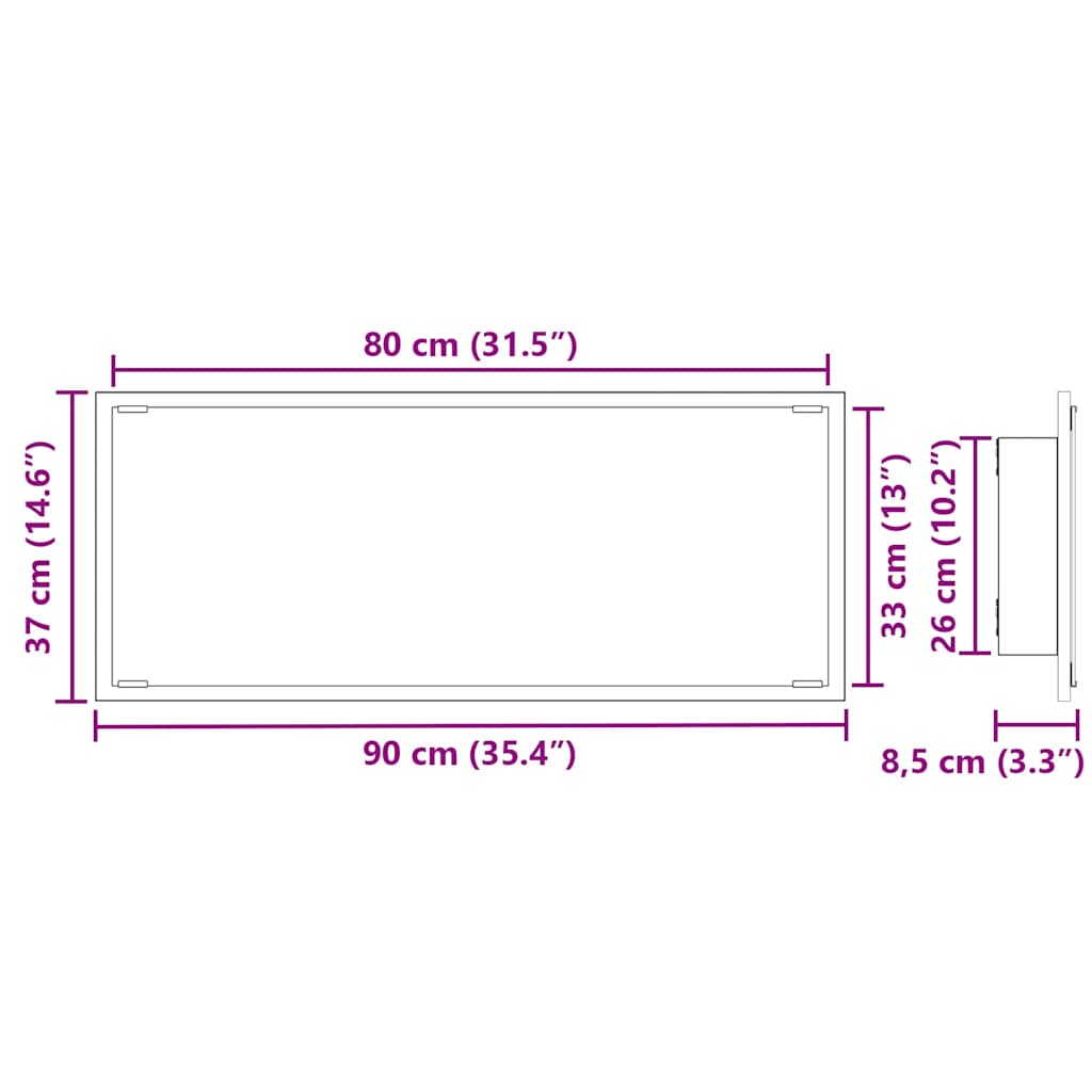Spiegel Altholz 90 x 8,5 x 37 cm Holzwerkstoff