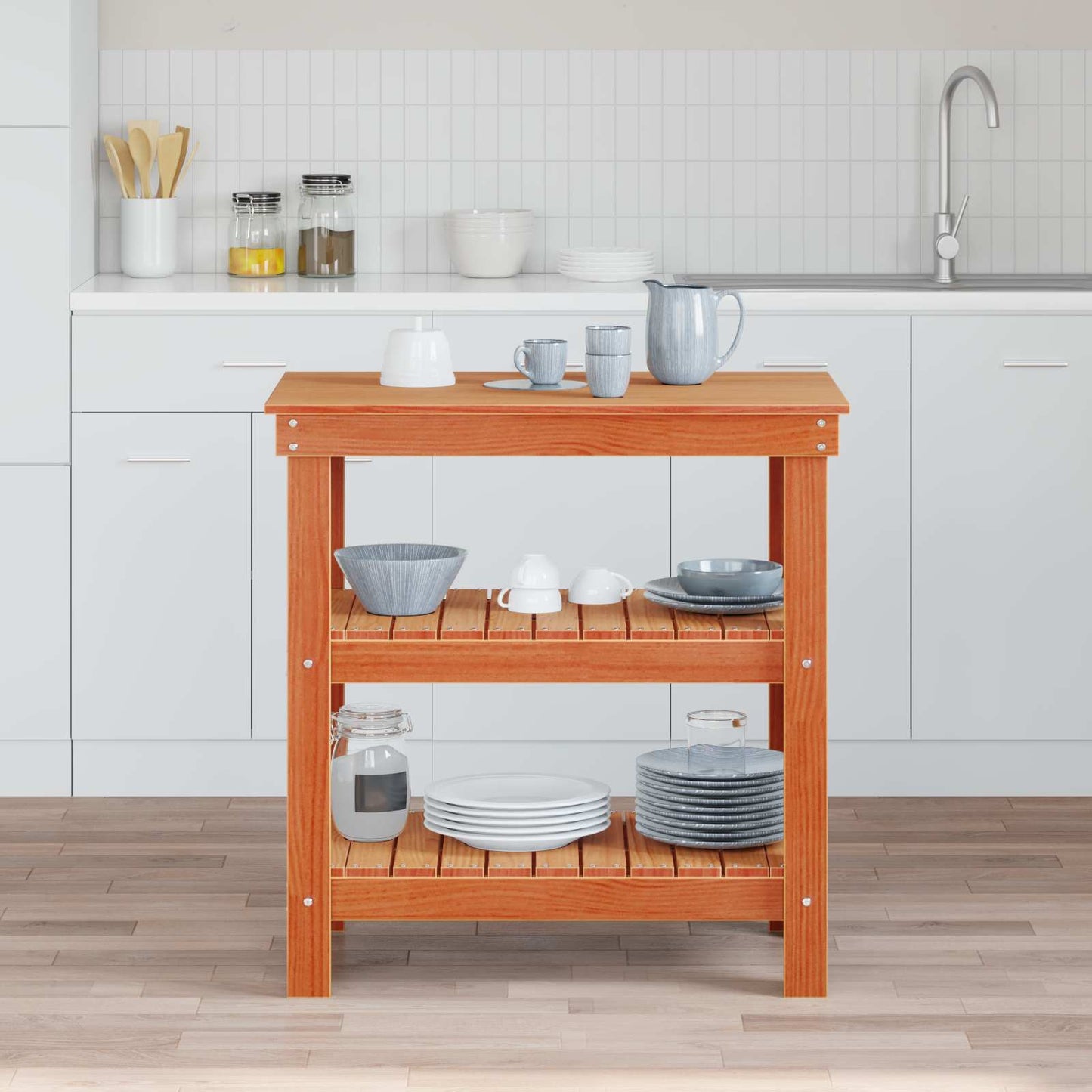 Werkbank mit Regal 78,5 x 50 x 80 cm Massives Kiefernholz