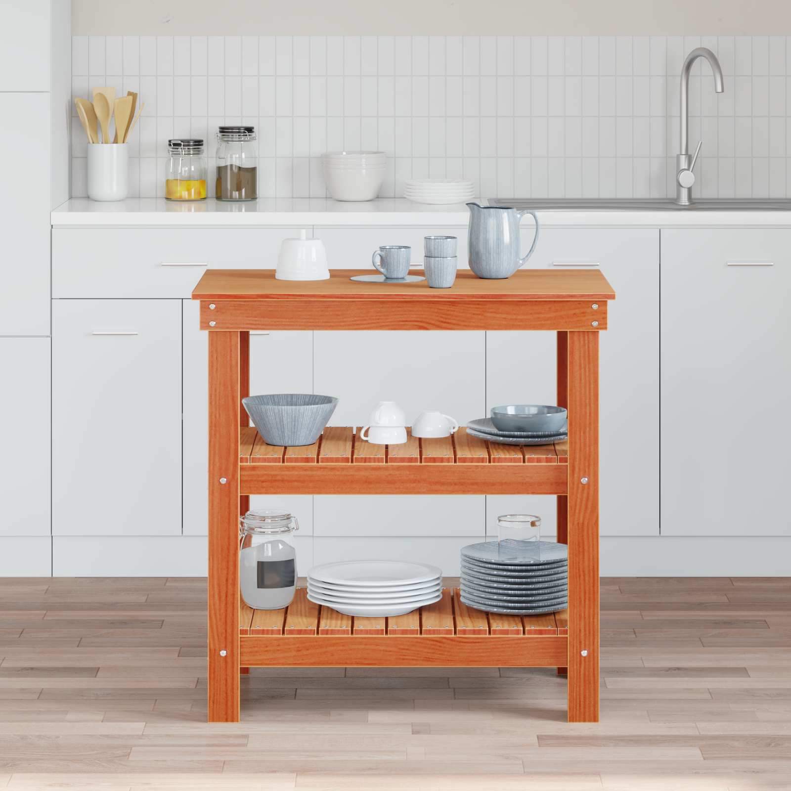 Werkbank mit Regal 78,5 x 50 x 80 cm Massives Kiefernholz