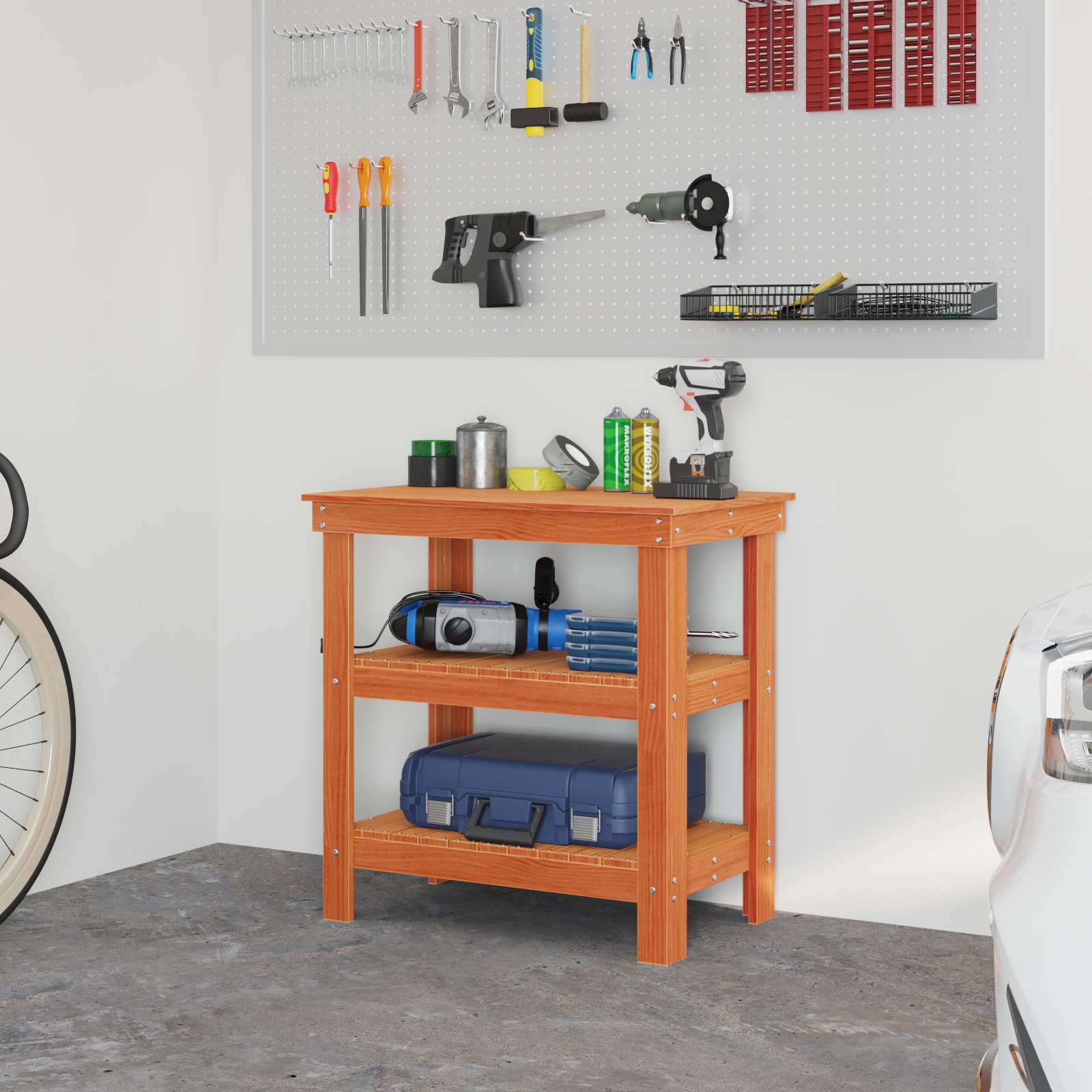 Werkbank mit Regal 78,5 x 50 x 80 cm Massives Kiefernholz
