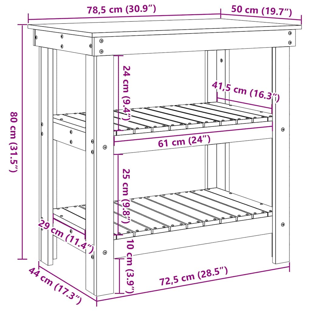 Werkbank mit Regal 78,5 x 50 x 80 cm Massives Kiefernholz