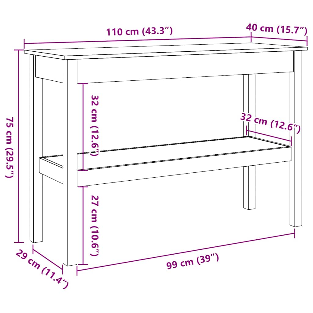 Konsolentisch Wachsbraun 110 x 40 x 75 cm Massives Kiefernholz