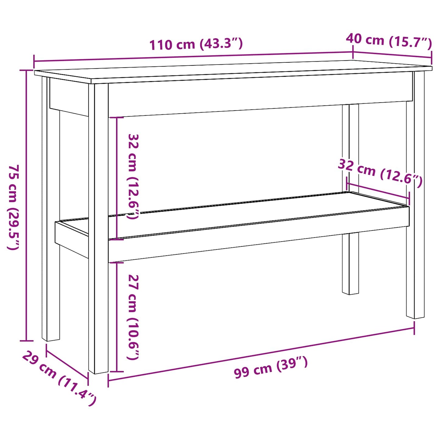 Konsolentisch Wachsbraun 110 x 40 x 75 cm Massives Kiefernholz
