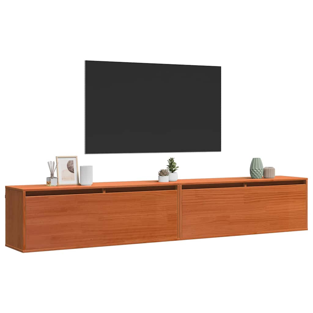 Wandschrank mit Regal mit Tür Wachsbraun Massives Kiefernholz