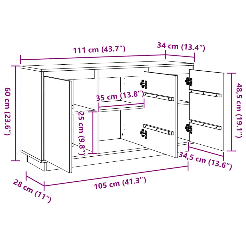 Sideboard Braun Eichen-Optik 111 x 34 x 60 cm