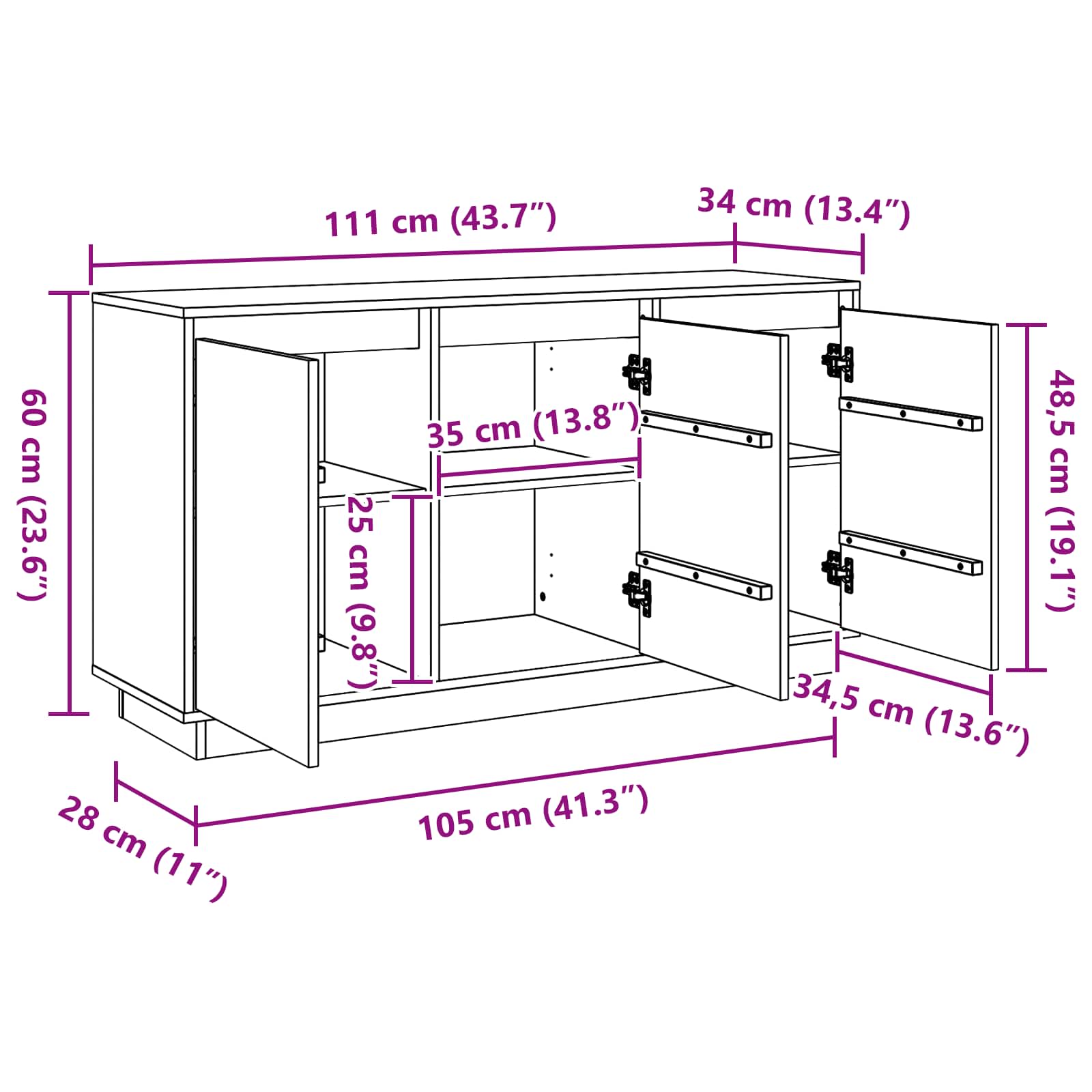Sideboard Braun Eichen-Optik 111 x 34 x 60 cm