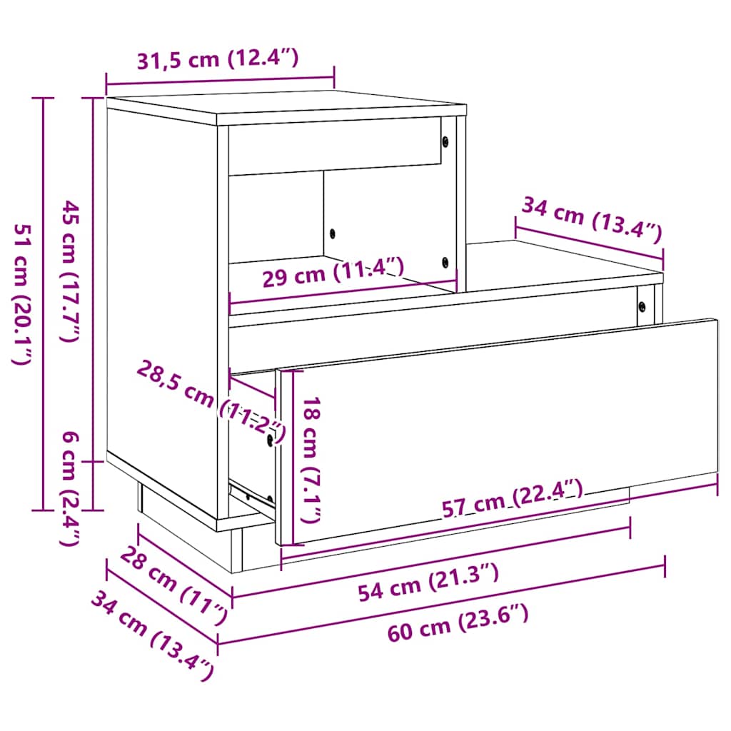Nachttisch Wachsbraun 60 x 34 x 51 cm Holzwerkstoff