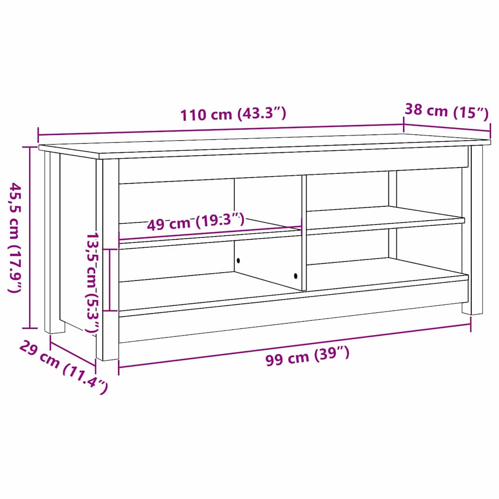 Sitzbank mit Stauraum 110 x 38 x 45,5 cm Massives Kiefernholz