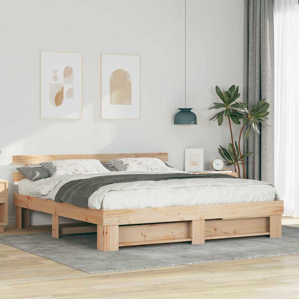 Bettrahmen mit Kopfteil Braun 200 x 200 cm Massives Kiefernholz