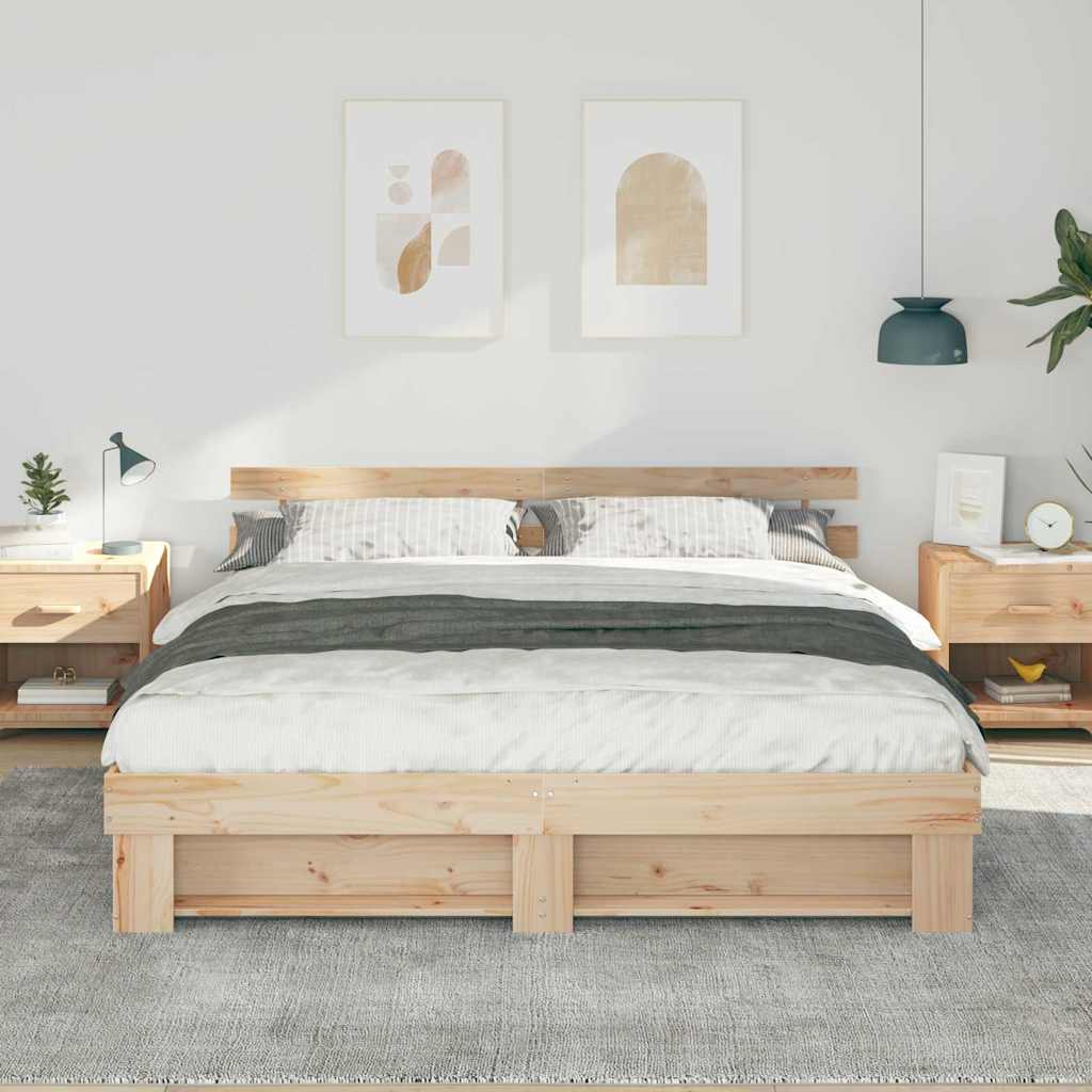 Bettrahmen mit Kopfteil Braun 200 x 200 cm Massives Kiefernholz