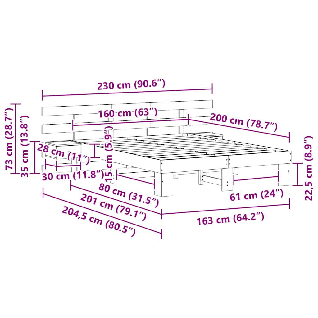 Bettgestell mit Schubladen Braun 160 x 200 cm