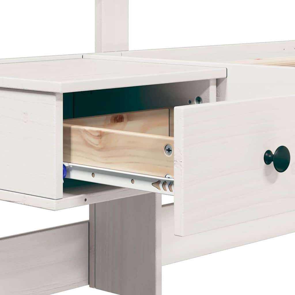 Bettgestell mit Schubladen Weiß 120 x 190 cm Massivholz