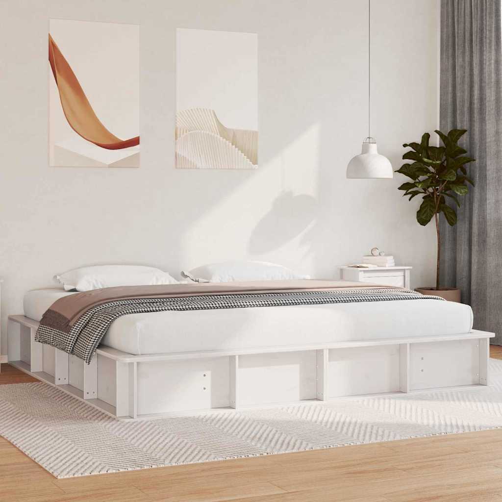 Bettrahmen Weiß 200 x 200 cm Massives Kiefernholz