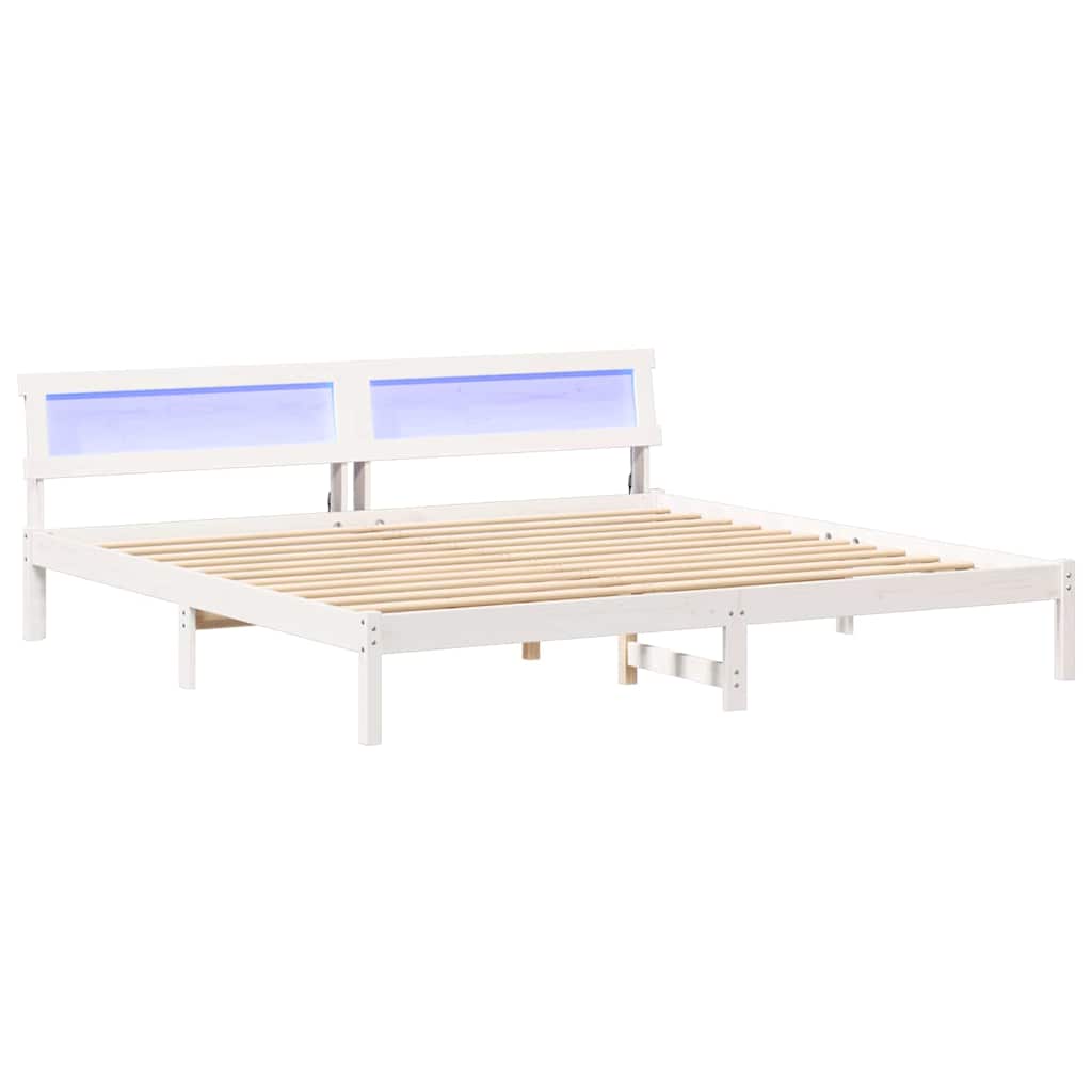Bettrahmen mit Kopfteil Weiß 200 x 200 cm Massives Kiefernholz