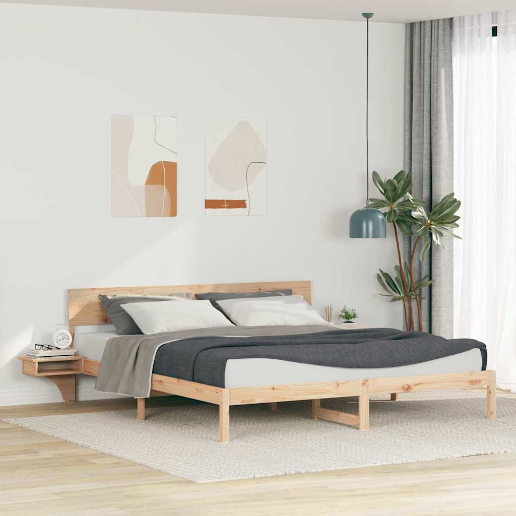 Bettrahmen mit Kopfteil Braun 200 x 200 cm Massives Kiefernholz
