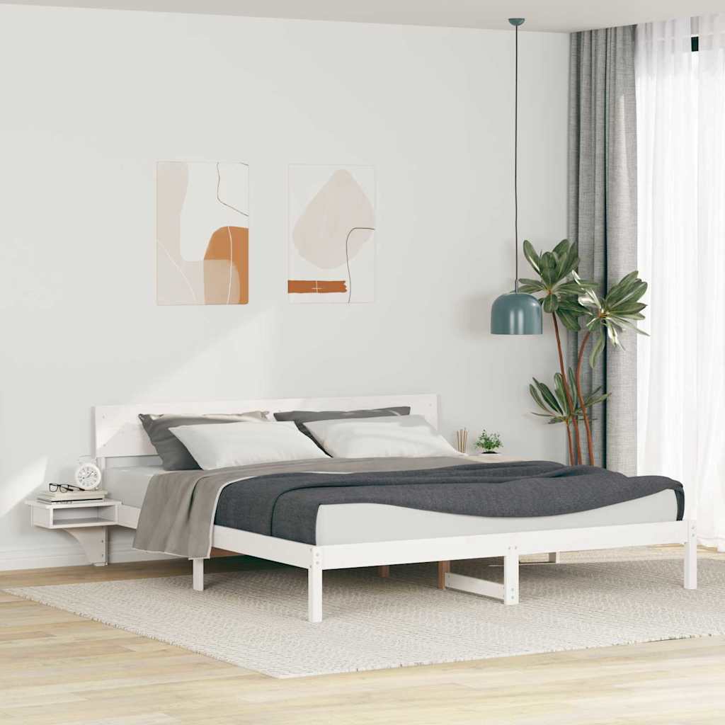Bettrahmen mit Kopfteil Weiß 200 x 200 cm Massives Kiefernholz